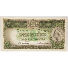 AUSTRALIA 1953 . ONE 1 POUND BANKNOTE . EXTRA DARK GREY PERIMETER . FIRST PREFIX HA00